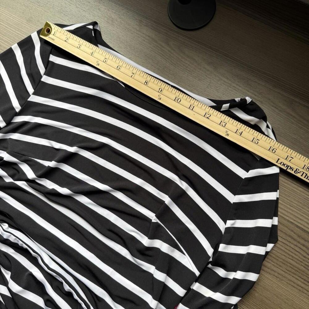 Liz Claiborne Dress Women's Sz S Belted Sheath 3/4 Sleeve Knee Length Striped - Picture 4 of 12
